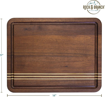 Rock & Branch Large Acacia Wood Cutting Board with Juice Groove – 18" Carving Board with Inlaid Pinstripes | Doubles as Oversized Charcuterie Serving Tray