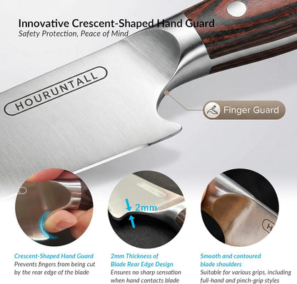 8 Inch Chef Knife, Safety Notch for Finger Protection to Prevent Blade Injuries, Forged 5CR15MOV Stainless Steel 2.5mm Thick Blade, Well-Balanced Ergonomic Handle for Pro Chefs & Cooking Enthusiasts