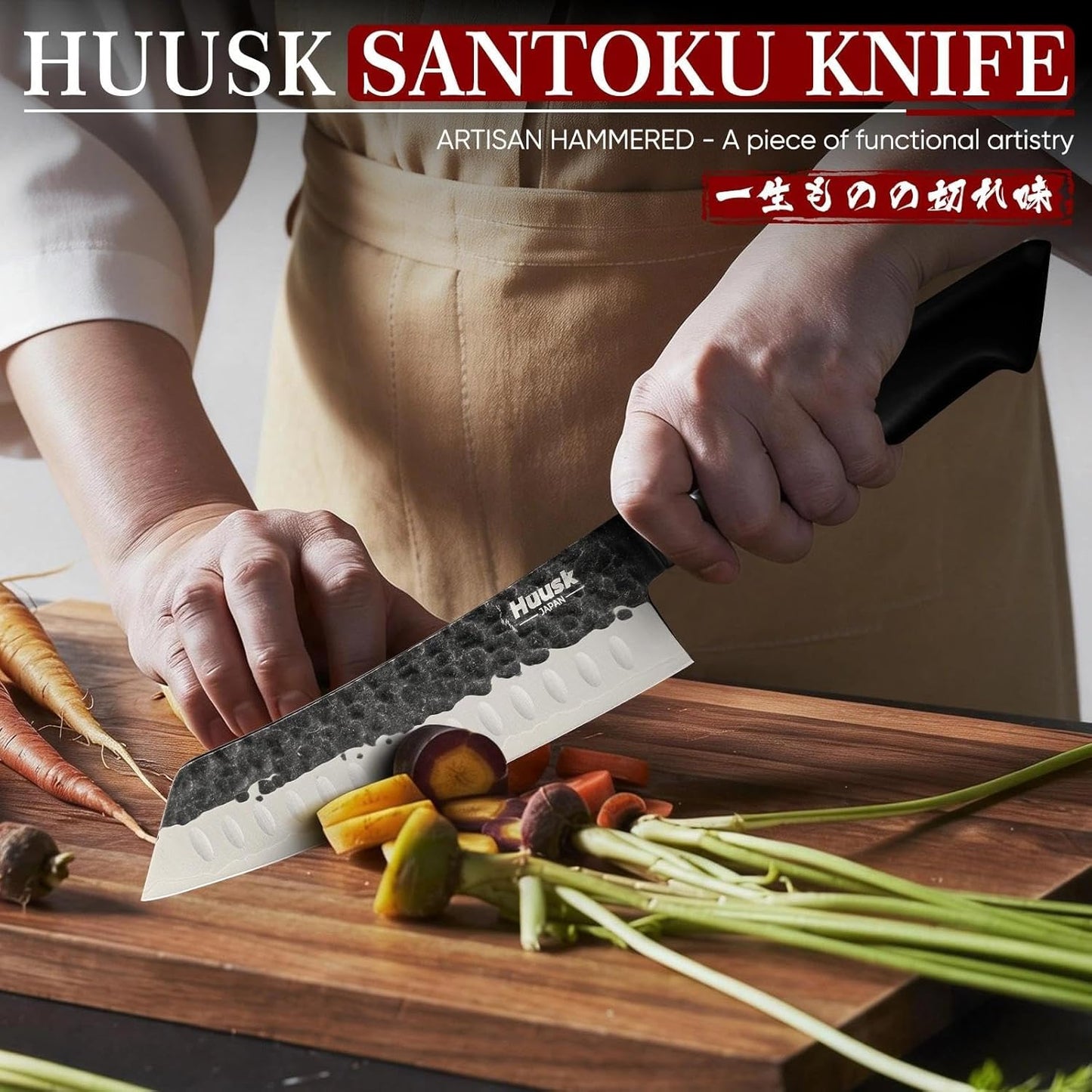 Huusk Kiritsuke Japanese Chef Knife - Hand Forged Japanese Knives with VG10 Steel Core, Ergonomic Handle 8 inch Kitchen Knife for Meat Sashimi Vegetable, Elegant Gift Box, Pro Chef's Choice