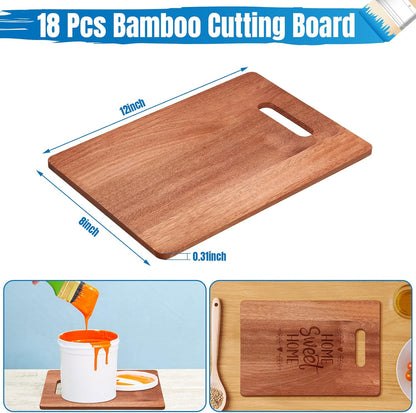 Vesici 18 Pack Bamboo/wood Cutting Board with Handles Bulk Plain Blanks Laser Engraving Chopping Board for Customized Engraving Gifts Crafts for Valentines Mother Women Gifts(Bamboo,12''x8'')