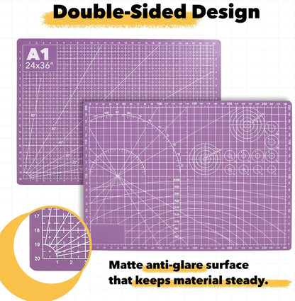 Mandala Crafts Self-Healing Cutting Mat Set – 12" x 18" A3 Green Double-Sided 5-Ply Mat with Fabric Cutter, Quilt Ruler & Craft Knife for Sewing, Quilting, Leather & Scrapbooking