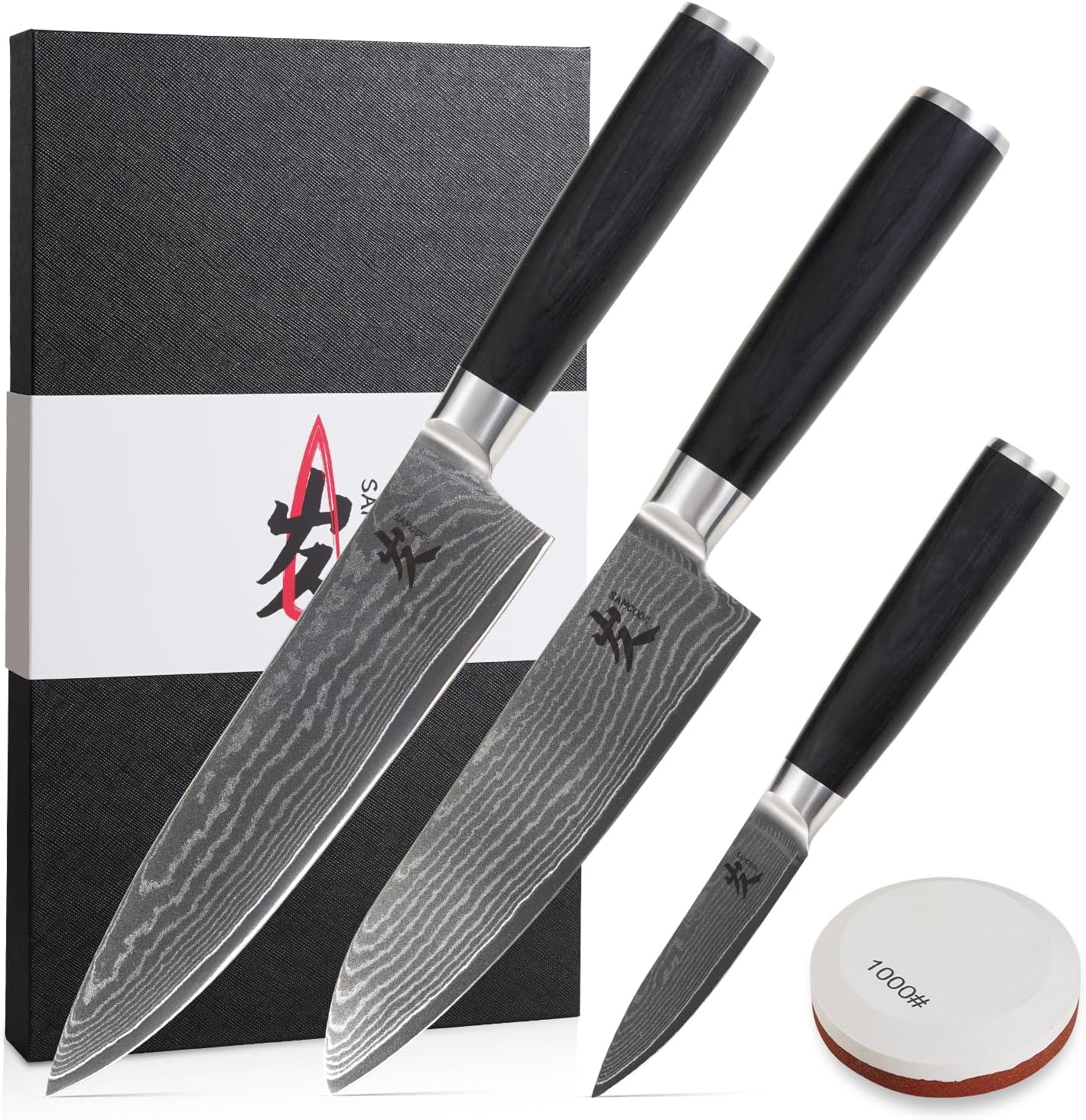 SAMCOOK Chef Knife,8 Inch Professional Sharp Hammered Damascus Knife,Japanese VG-10 High Carbon Stainless Steel Kitchen Gyuto knife,Ergonomic Black Walnut Handle with Premium Gift Box