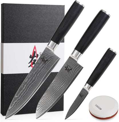 SAMCOOK Chef Knife,8 Inch Professional Sharp Hammered Damascus Knife,Japanese VG-10 High Carbon Stainless Steel Kitchen Gyuto knife,Ergonomic Black Walnut Handle with Premium Gift Box