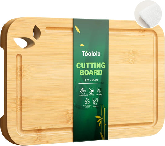 Bamboo Cutting Boards for Kitchen with Holder & Silicone Mat, Lightweight & Knife-Friendly Wood Cutting Board Set with Side Handles and Juice Grooves, Natural