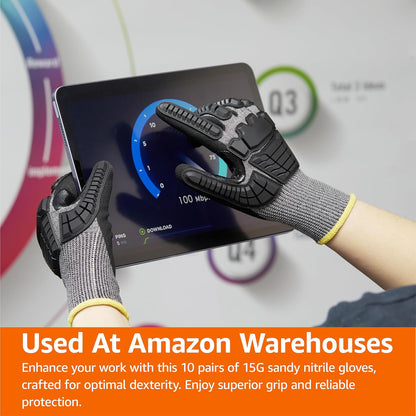 Amazon Basics Cut Level A2, Abrasion ANSI Level A4, Impact Protection Work Gloves, Touchscreen Compatible, 15G Sandy Nitrile Palm, Cut-Resistant, Pack of 100 Pairs, Black, Size XX-Small