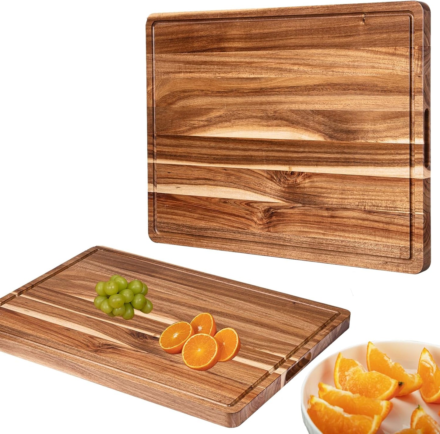 Large Wooden Cutting Board for Kitchen, 20" x 15" Acacia Wood Butcher Block Cutting Board with Juice Groove, Thick Chopping Board Carving Board for Meat Turkey Vegetables