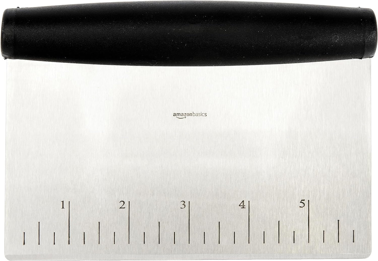 Amazon Basics Multi-Purpose Bench Scraper, Stainless Steel Dough Cutter with Measurement Marks, Dishwasher Safe, Non-slip Contoured Grip, 6", Black, Silver