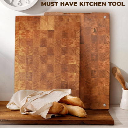Wooden Cutting Board for Kitchen (16 x 12 In Oak Wood) – Premium Kitchen Chopping Board for Meat Cheese and Vegetables [1.5 in Thick] – Butcher Block Kitchen Essentials for Cooking - End Grain Board