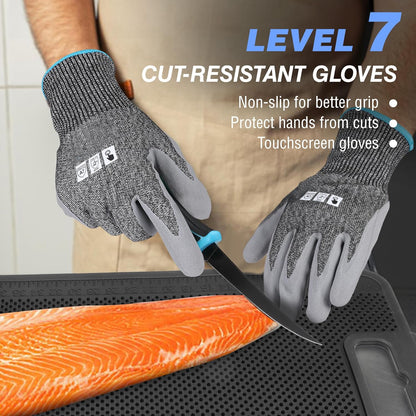 FLISSA 4PCS Fish Fillet Set with 6" Fillet Knife, 24"*13" Non-Slip Fish Fillet & Cleaning Mat, Knife Sharpener and Cut Resistant Gloves, Fish Cleaning kit for Easy Fish Cleaning, Filleting and Cutting