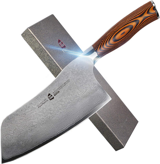 TUO Vegetable Cleaver Knife, Chinese Chef Knife 7 inch Meat Cleaver with Pakkawood Handle, Stainless Steel Butcher Chopper for Home Kitchen - Fiery Phoenix Series