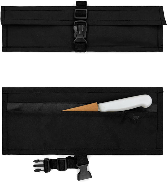 Under NY Sky Knife Roll Case - 3 Slots - Heavy Duty Oxford Canvas Pouch - Leather Reinforced - Portable Bag for Cooking Tools, Utensils, Cutlery Knives, Brushes - Chefs, Kitchen, Travel, Gift - Gray