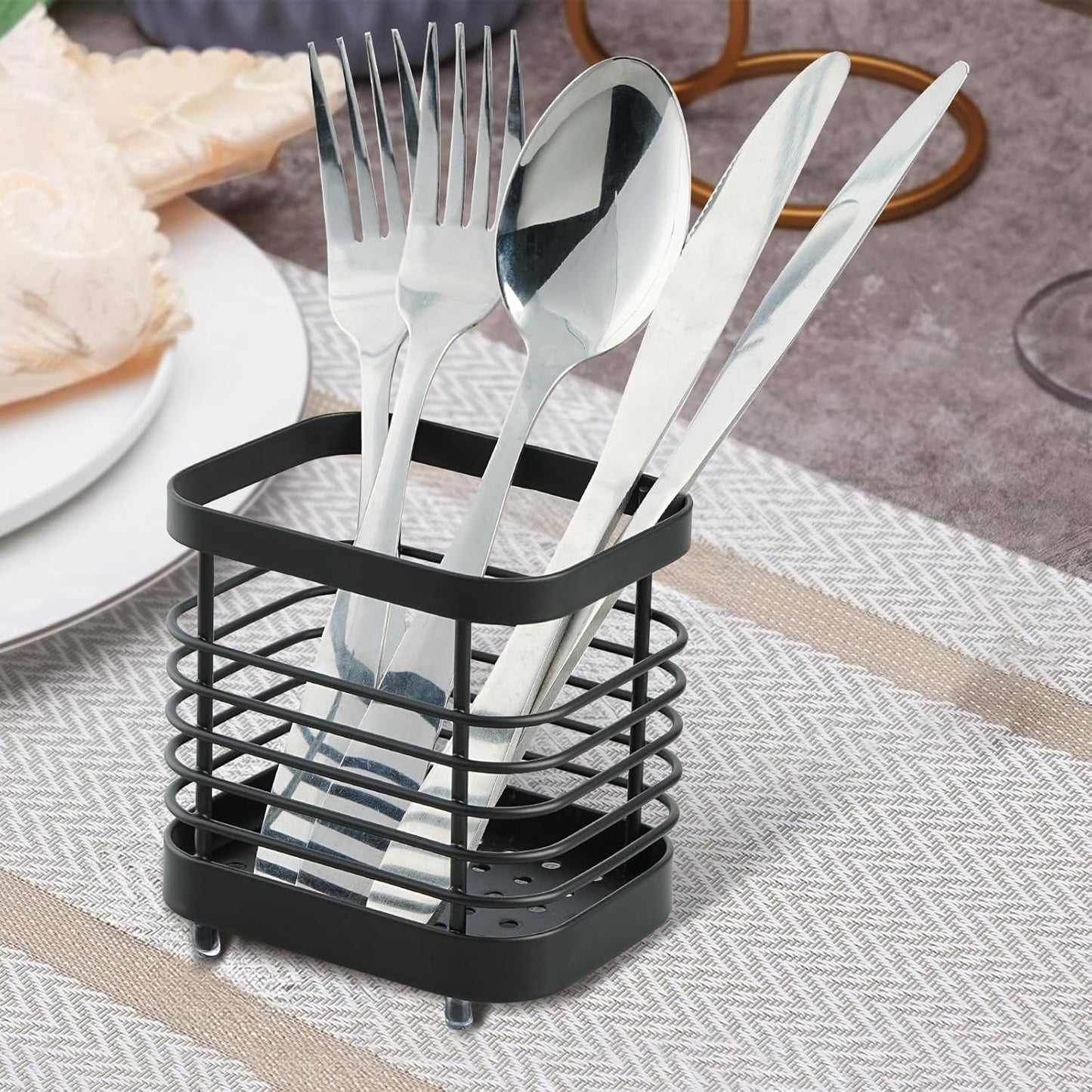 Utensil Holder, Stainless Steel Utensil Drying Rack for Kitchen Counter, Silverware Cutlery Flatware Holder Forks, Knives, Spoons, Chopsticks Organizer (Silver)