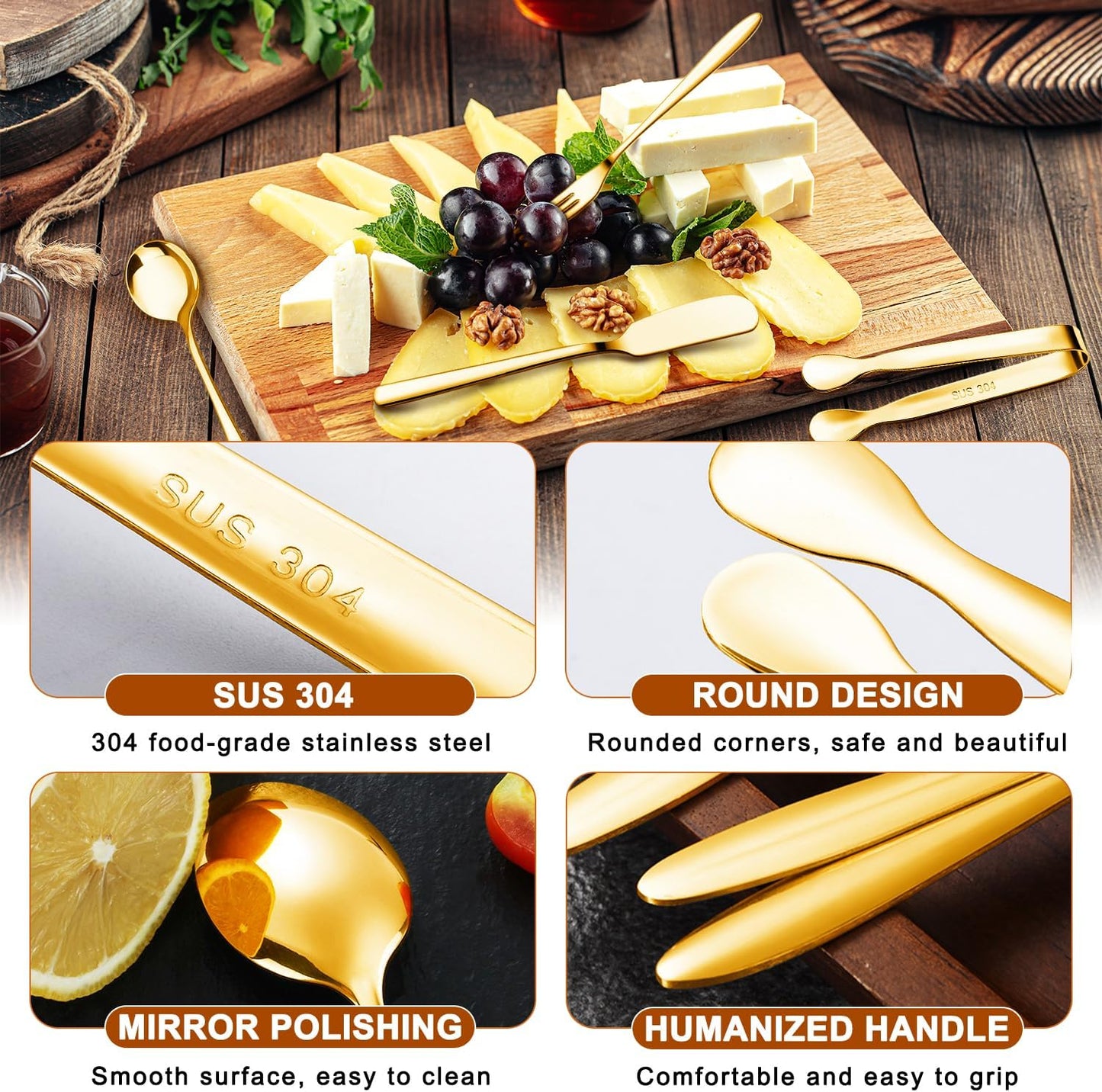 Cheese Butter Spreader Knife Set Charcuterie Accessories Charcuterie Boards Accessories Charcuterie Utensils Stainless Steel Spreader Knives Small Serving Tongs Mini Forks and Spoons for Pastry Making