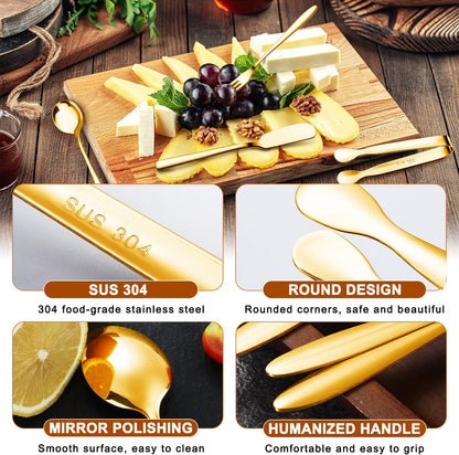 Cheese Butter Spreader Knife Set Charcuterie Accessories Charcuterie Boards Accessories Charcuterie Utensils Stainless Steel Spreader Knives Small Serving Tongs Mini Forks and Spoons for Pastry Making
