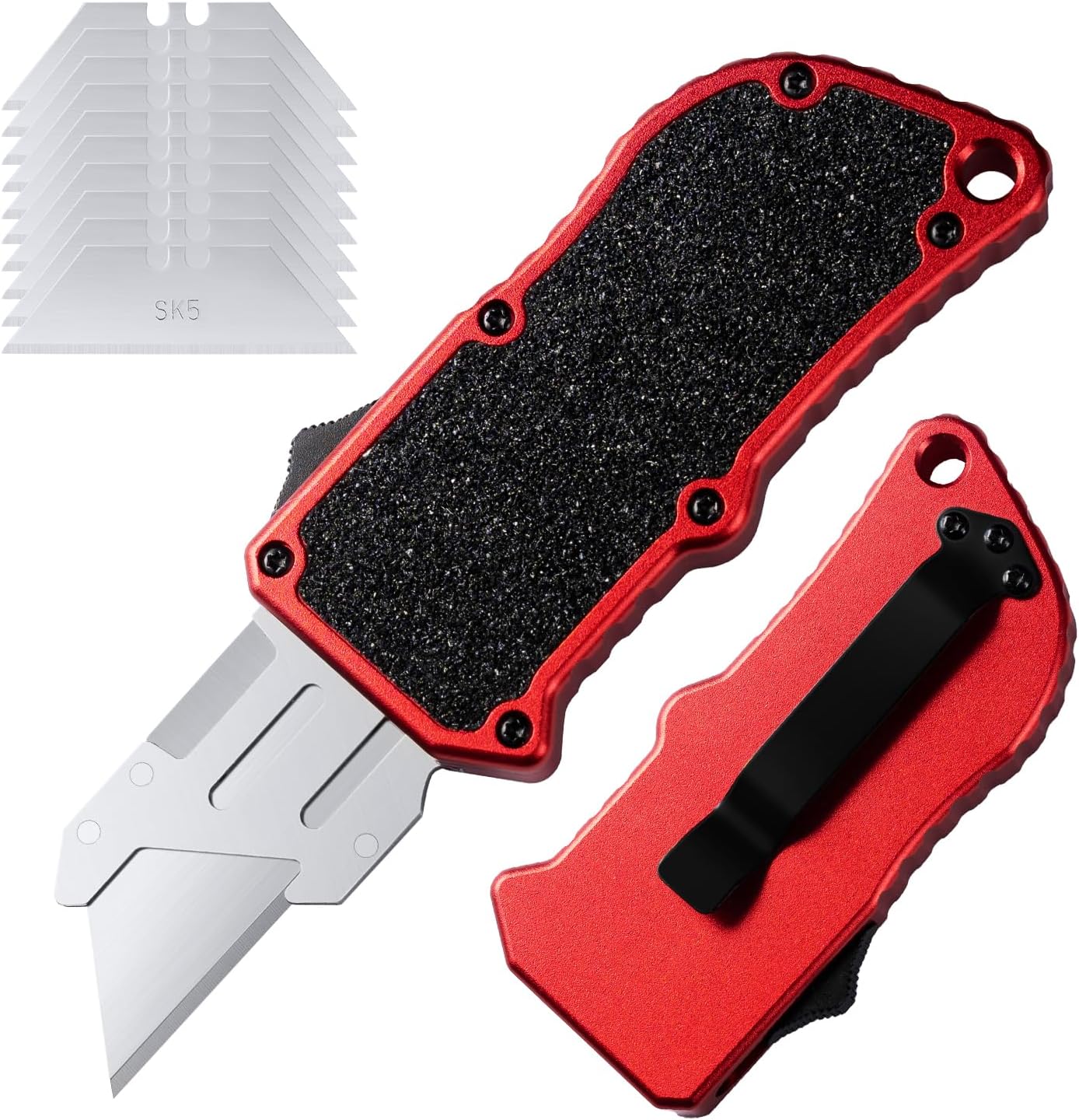 XXV Aluminum Alloy Utility Knife, Box Cutter,Cute Heavy Duty Pocket Knife, Safety Replaceable Blade EDC Razor Knives with 10Pcs Replaced Blades,Black