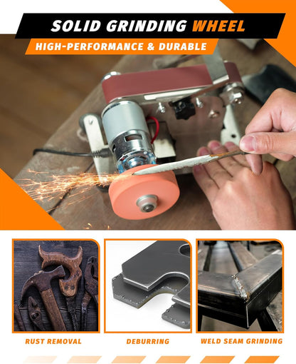 Mini Belt Sander, Electric Small Sander Knife Making Supplies, 7 Adjustable Speed Electric Knife Sharpener, Power Belt Grinder for Woodworking, Metal Working DIY (6.5'' x 6.8'' x 4.8'')