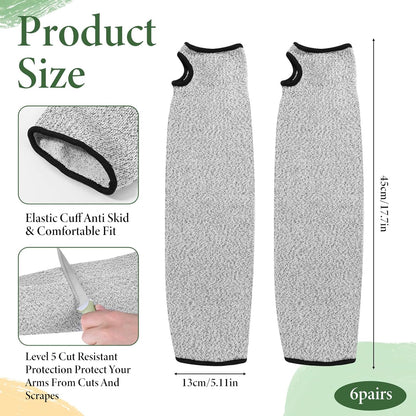 SHENLIU 6 Pair Cut Resistant Arm Sleeve with Thumb Hole, 18 Inches Forearm Protection Sleeves Level 5 Protection Bite-Proof Arm Protectors Safety Arms Guard for Men and Women Farmer Gardening (Gray)