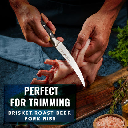 Cutluxe Curved Boning Knife – 6" Boning Knife for Meat Cutting, Filleting – High Carbon German Steel, Full Tang & Ergonomic Handle Design – Artisan Series