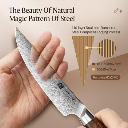 XINZUO 8.3 Inch,110 Layers Damascus Steel Chef Knife Cleaver, Professional Hand Forged Kitchen Cooking Knife,Full Tang,Sharp Slicing Knife Gyuto Knife-North America Desert lron Wood Handle