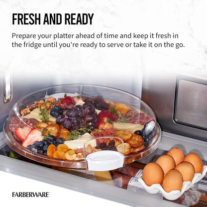 FARBERWARE Build-a-Board Cutting Board with Single Compartment and Clear Locking Lid for Charcuterie, Snacks, and More, Bamboo