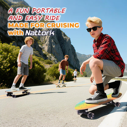 Nattork Complete Kid Skateboards 29" x 9" Youth Cruiser Skateboard for Beginners Double Kick Deck Concave Girls or Boys Skateboard