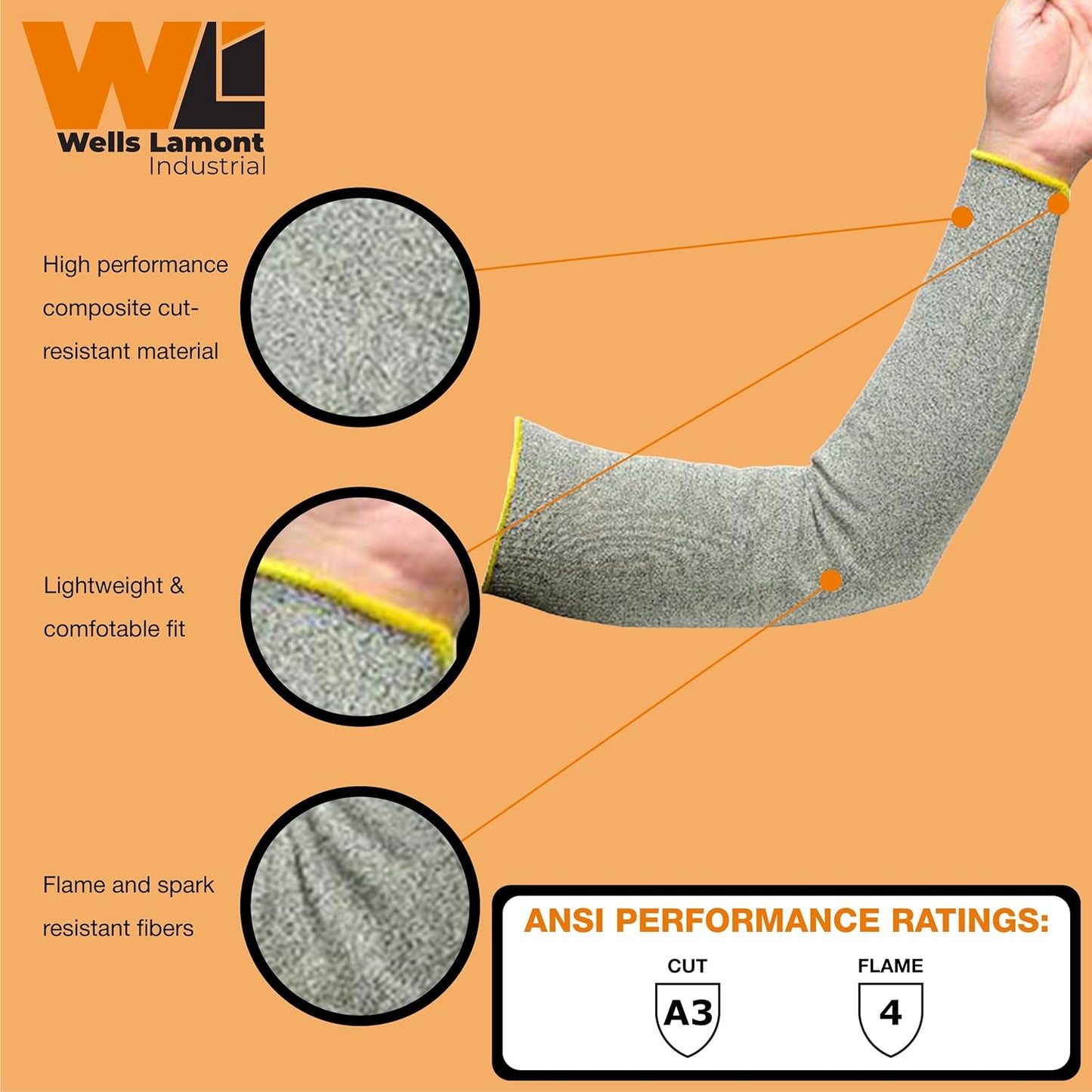 Wells Lamont Industrial Knit Flame Resistant Work Sleeve | HPPE - Automotive, Metal Fabrication, Stamping