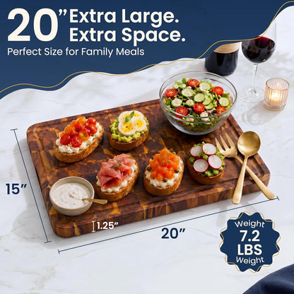 HOMESTEAD End Grain Acacia Wood Cutting Board for Kitchen 23x18x1.5 in, Large Butcher Block Chopping Board for Meat Vegetables with Juice Groove, Handles and Knife-Friendly Surface