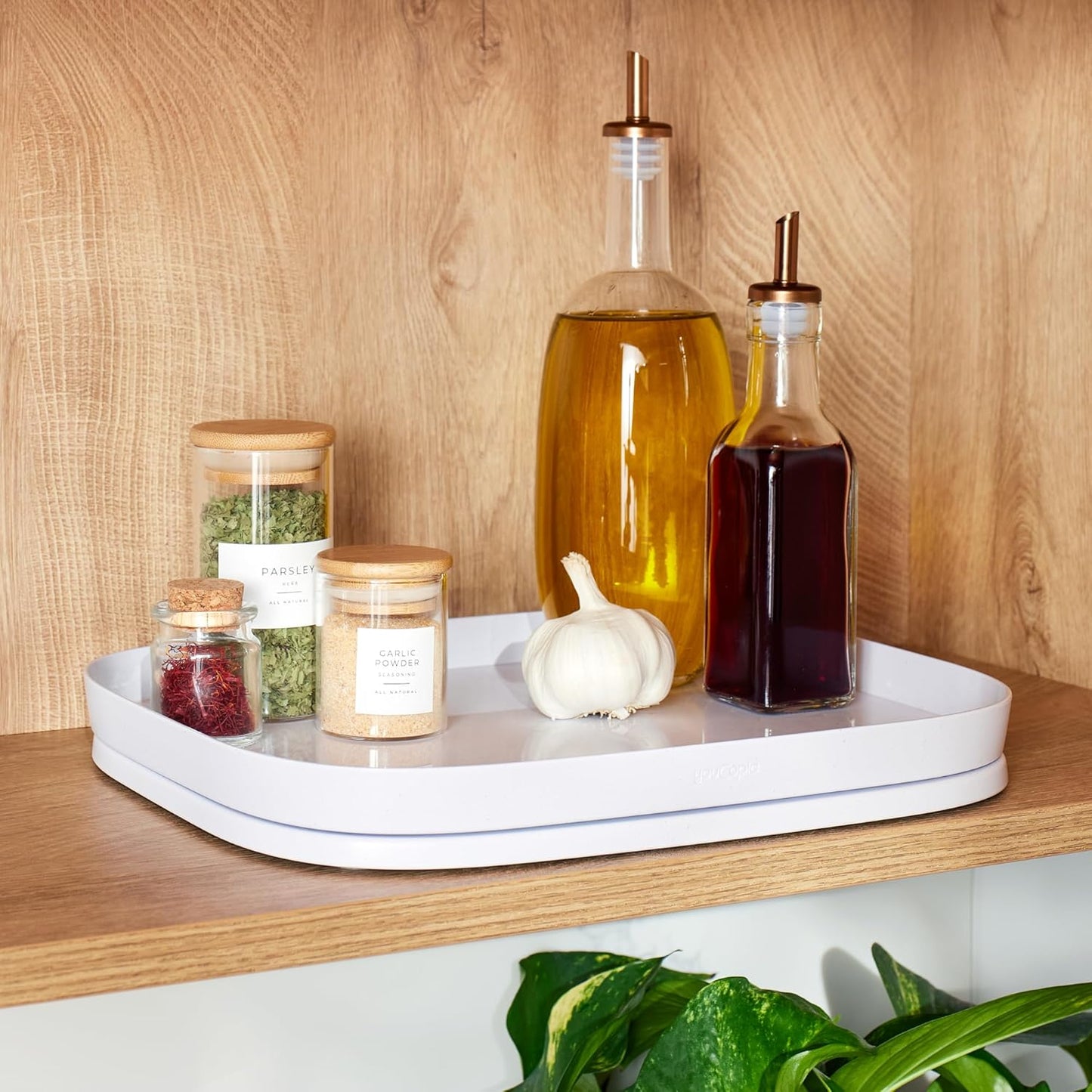 YouCopia MagicTrack Rectangle Lazy Susan Turntable: Kitchen & Bathroom Pantry, Cabinet & Countertop Storage Organizer with 360° Spin, Non-Slip, White Speckled BPA-Free