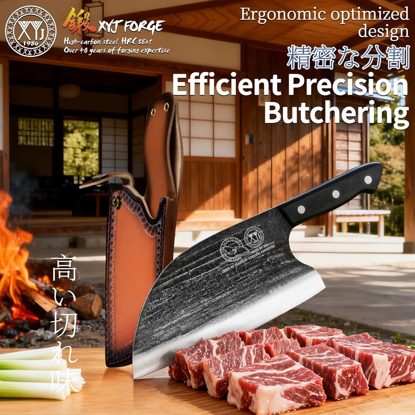 XYJ Authentic Since 1986,Outstanding Ancient Forging,6.7 Inch Full Tang,Serbian Chefs knife,Chef Meat Cleaver,Kitchen Knives,Set with Leather Sheath,Take Carrying,Butcher