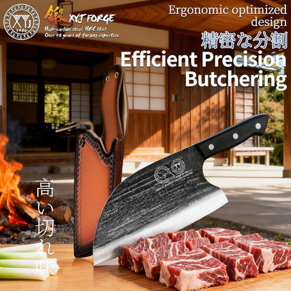 XYJ Authentic Since 1986,Outstanding Ancient Forging,6.7 Inch Full Tang,Serbian Chefs knife,Chef Meat Cleaver,Kitchen Knives,Set with Leather Sheath,Take Carrying,Butcher