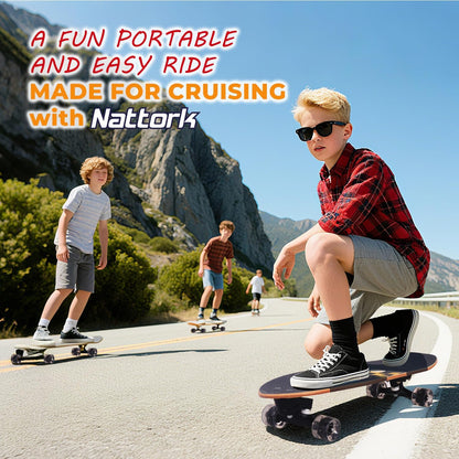 Nattork Complete Kid Skateboards 29" x 9" Youth Cruiser Skateboard for Beginners Double Kick Deck Concave Girls or Boys Skateboard