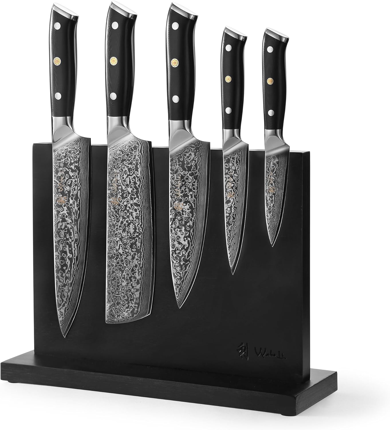 Wakoli Damascus Chef Knife Set with Magnetic Block – 5-Piece Professional Kitchen Knife Block Set, Genuine 67-Layer Damascus Steel Blades with VG10 Core & Ergonomic Sycamore Wood Handles