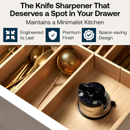 AnySharp – PRO – Hands Free Knife Sharpener - Easy to Use Sharpening Tool with PowerGrip Suction Base and 20-Degree Pre-set Angle - For All Knives: Chef’s, Serrated, and Hardened Steel - Metal