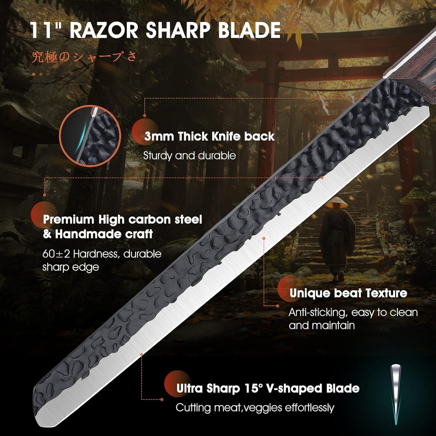 ROCOCO Hand Forged Meat Cleaver Sharp Butcher Knife for Meat Cutting Vegetable Cleaver with Sheath for Home Kitchen Outdoor Camping BBQ Father Mother Gift Idea Men