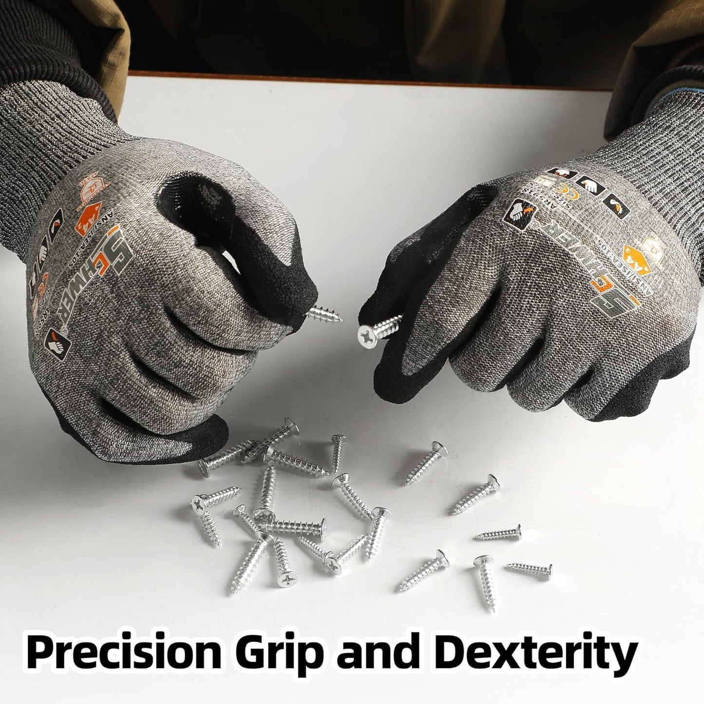 Schwer 6 Pairs ANSI A4 Cut Resistant Work Gloves with Extreme Lightweight & Thin, Sandy Nitrile Touchscreen Safety Working Gloves with Grip, 3D-Comfort Fit, Flexible and Breathable, XL, AR3900