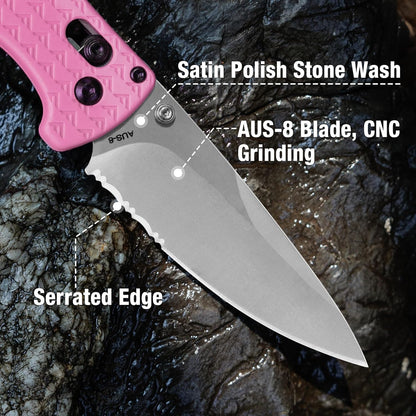 FLISSA 4.5" Folding Pocket Knife, Lightweight EDC Pocket Knife with Axis Lock, 3.2" AUS-8 Steel Blade, Sharp Camping Hiking Knife with Pocket Clip, Unique Tool Gift for Men, Dad (Green)