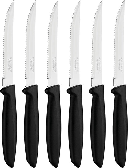 Tramontina Kitchen Knives Set of 6, Serrated Fruit Tomato Cooking Knife, Vegetable Chopper Peeler, Stainless Steel, Multipurpose, Pointed Tip, Brown, 23498454