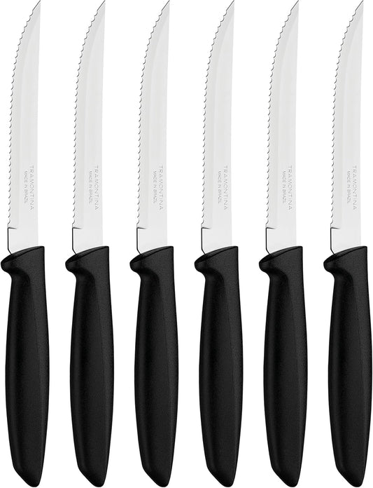 Tramontina Kitchen Knives Set of 6, Serrated Fruit Tomato Cooking Knife, Vegetable Chopper Peeler, Stainless Steel, Multipurpose, Pointed Tip, Brown, 23498454
