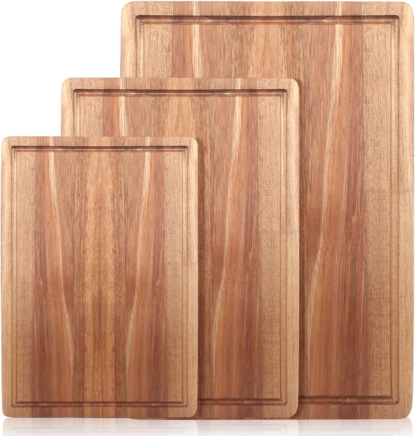 Solid Acacia Wood Cutting Boards for Kitchen Decor Wooden Charcuterie Board Meat Cheese Boards Butcher Block Pizza Bread Serving Board Hardwood Chopping Board Non Toxic Teak Small Cutting Boards