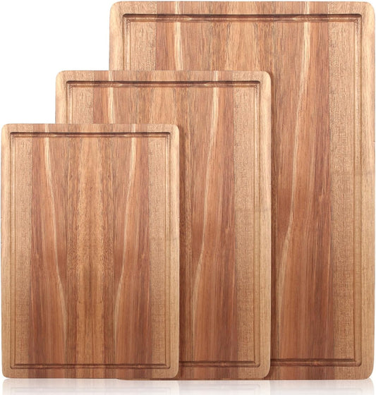 Solid Acacia Wood Cutting Boards for Kitchen Decor Wooden Charcuterie Board Meat Cheese Boards Butcher Block Pizza Bread Serving Board Hardwood Chopping Board Non Toxic Teak Small Cutting Boards