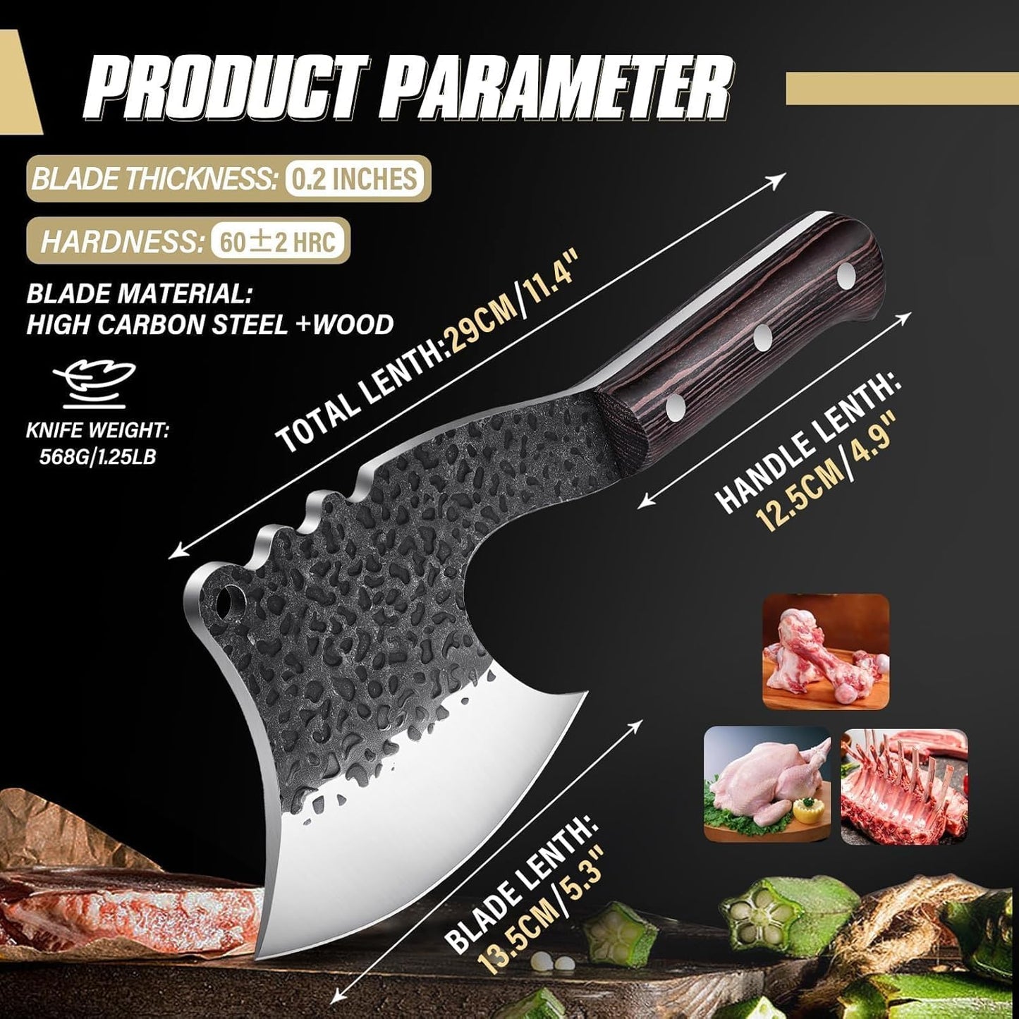 Dream Reach Meat Cleaver, 6.9 inch Black Boning Knife, High Carbon Steel Sharp Kitchen Forged In Fire Knife with Sheath Gift Box Bottle Opener for Outdoor Camping, Christmas Gifts for Men Women