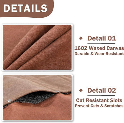 Kaaltisy 16OZ Waxed Canvas Knife Roll Bag - Heavy Duty Chef Knife Carrier with 4 Slots + Cut-Proof Protection, Stylish Two-Color Design in Brown & Grey for Chefs (20.5" x 16.5")