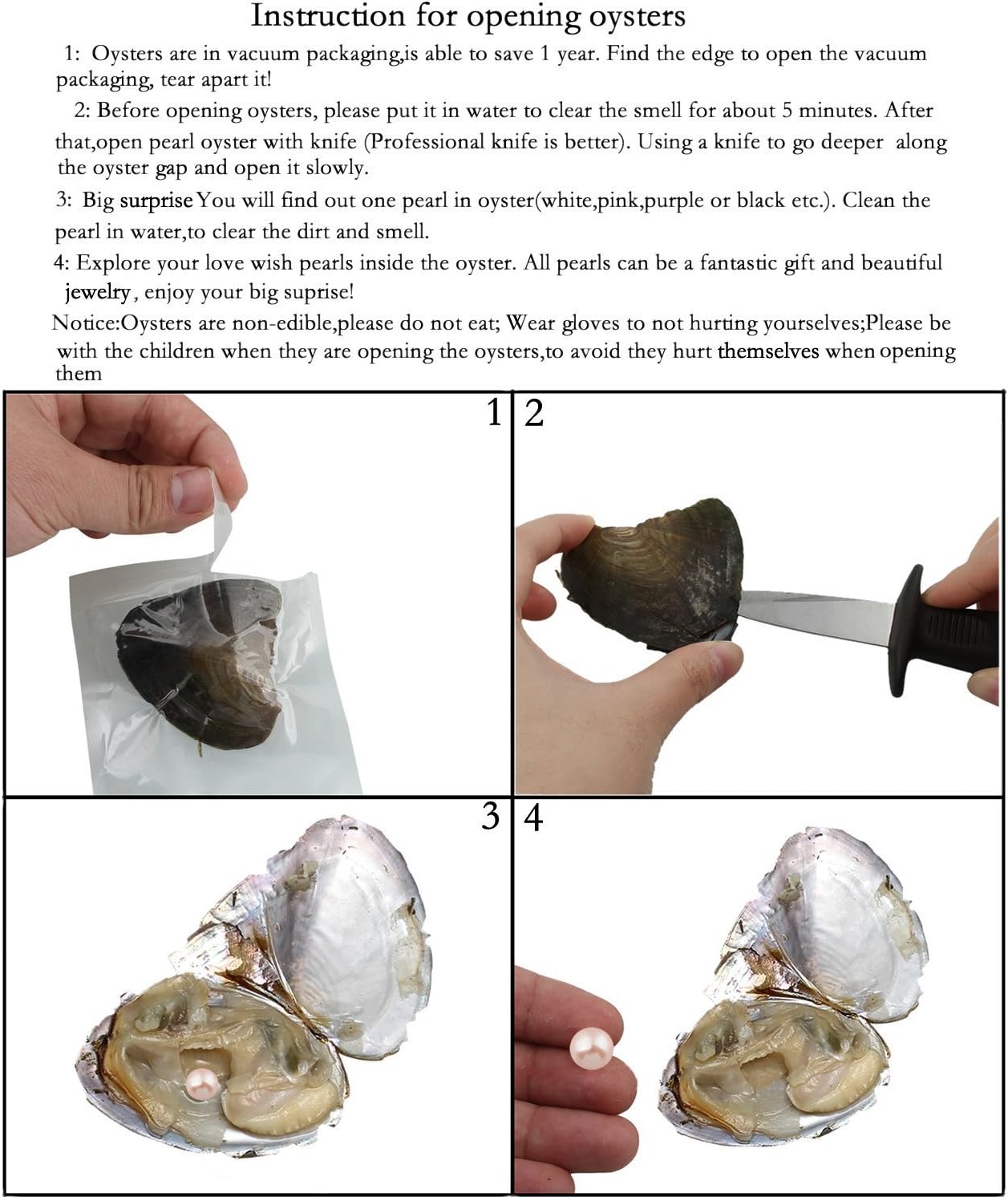 10PC Freshwater Pearl Cultured Oyster with Pearls Inside - Love Wish Gift for Children, Family, Friends - Perfect for Parties (6-8mm, 10PC)