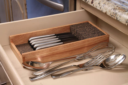 KNIFEdock Bamboo Knife Organizer for Kitchen Drawers – 15” In-Drawer Knife Block with Cork Composite – Space-Saving, Safe Storage for Your Knives