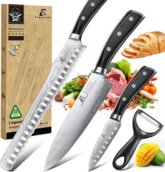 CoquusAid Bread Knife for Homemade Bread, 10.6 Inch Multifunction Serrated Knife, Razor Sharp Slicer, High Carbon German Steel Bread Cutter, Ergonomic Handle Design for Sourdough Turkey Fruit Cutting