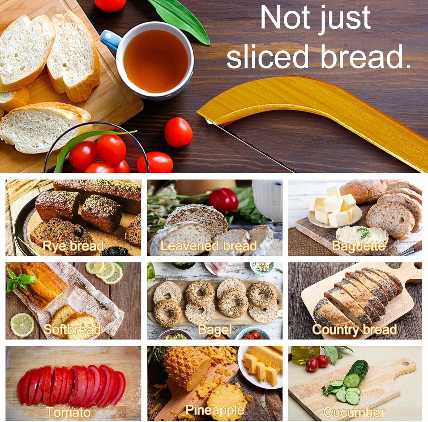 Bread Knife - for Homemade Bread, 14.5" Wooden Sourdough Bread Slicer with Bow Design, Premium Stainless Steel Serrated Saw Bread Cutter for Bagels, Baguettes (stainless steels)
