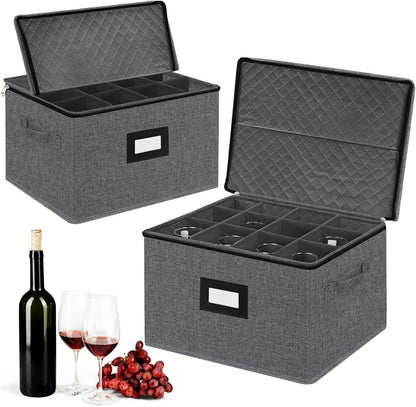 VERONLY 2 Pack Flatware Utensil Storage - Sturdy Silverware Storage Box with Dividers, 5 Compartment Flatware Storage Case with Handles and Removable Lid for Moving&Protected(Dark Gray)