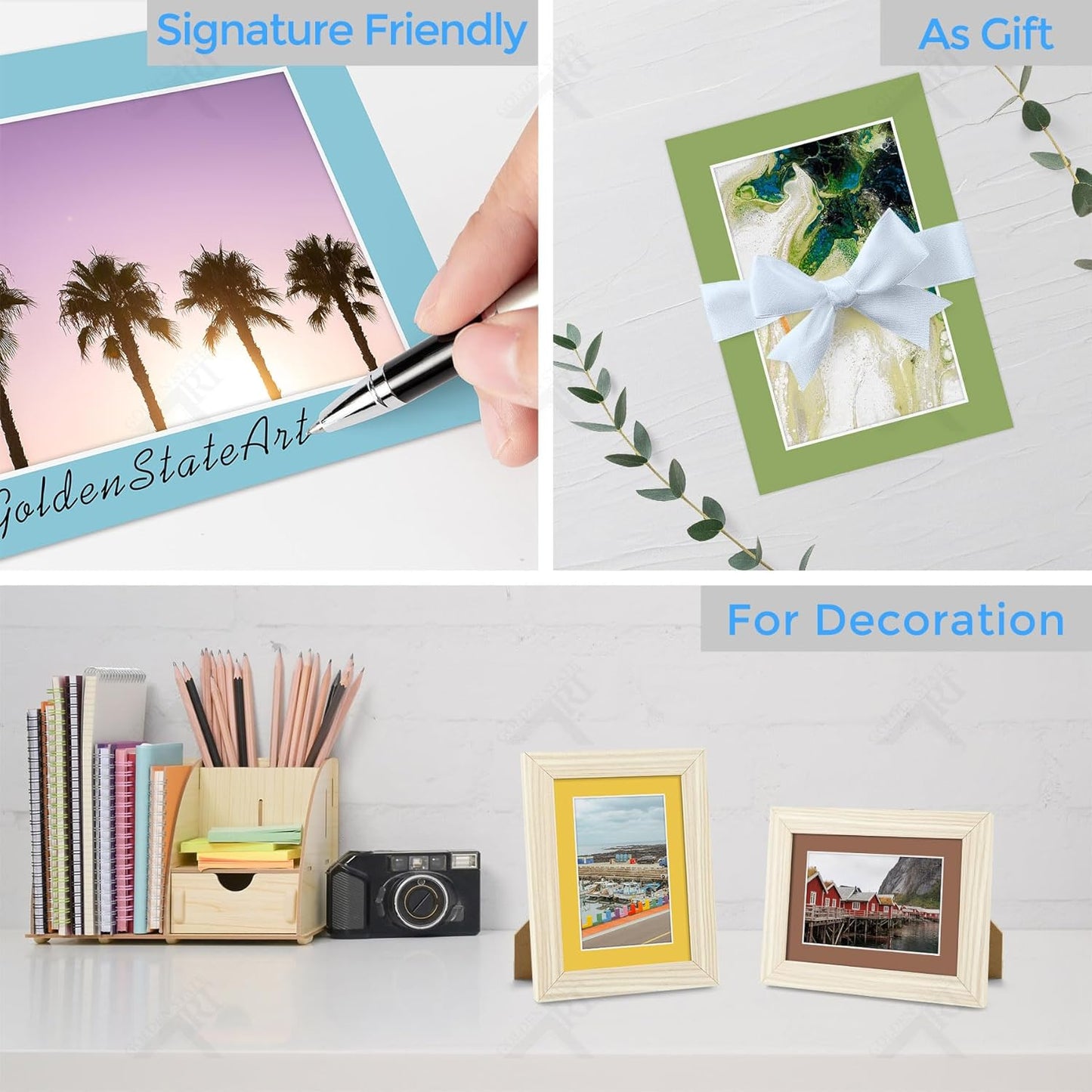 Golden State Art, Pack of 10 Mix Pre-Cut 5x7 Picture Mat for 4x6 Photo with White Core Bevel Cut Mattes Sets. Includes 10 High Premier Acid Free Bevel Cut Matts & 10 Backing Board & 10 Clear Bags