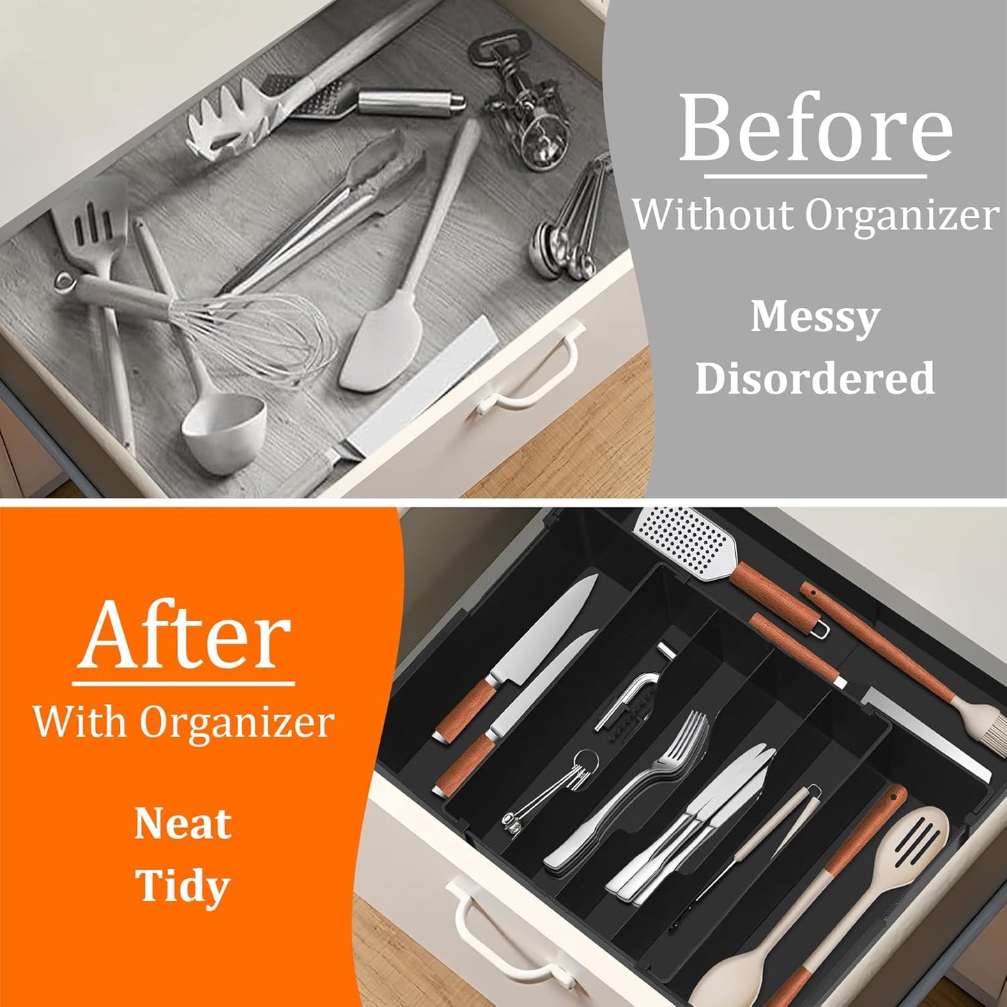 Spaclear Expandable Large Silverware Organizer - BPA-Free Food-Safe Utensil Drawer Organizer Adjustable Kitchen Drawer Organizer Flatware Cutlery Tray, Classified Storage for Spoons Forks Knives
