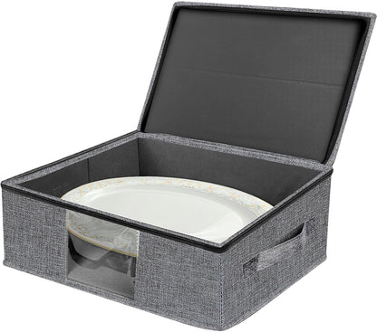 VERONLY 2 Pack Flatware Utensil Storage - Sturdy Silverware Storage Box with Dividers, 5 Compartment Flatware Storage Case with Handles and Removable Lid for Moving&Protected(Dark Gray)